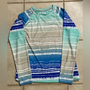 Reel Legends Aqua and White Performance Shirt Rash Guard.